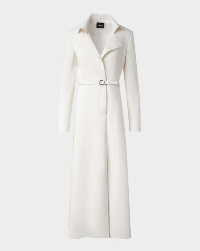 Belted Fit-Flare Wool Double Face Midi Dress
